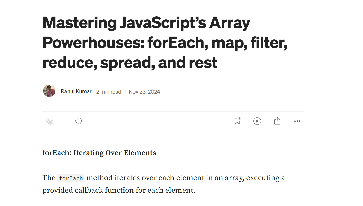 Mastering JavaScript's Array Powerhouses: forEach, map, filter, reduce, spread, and rest